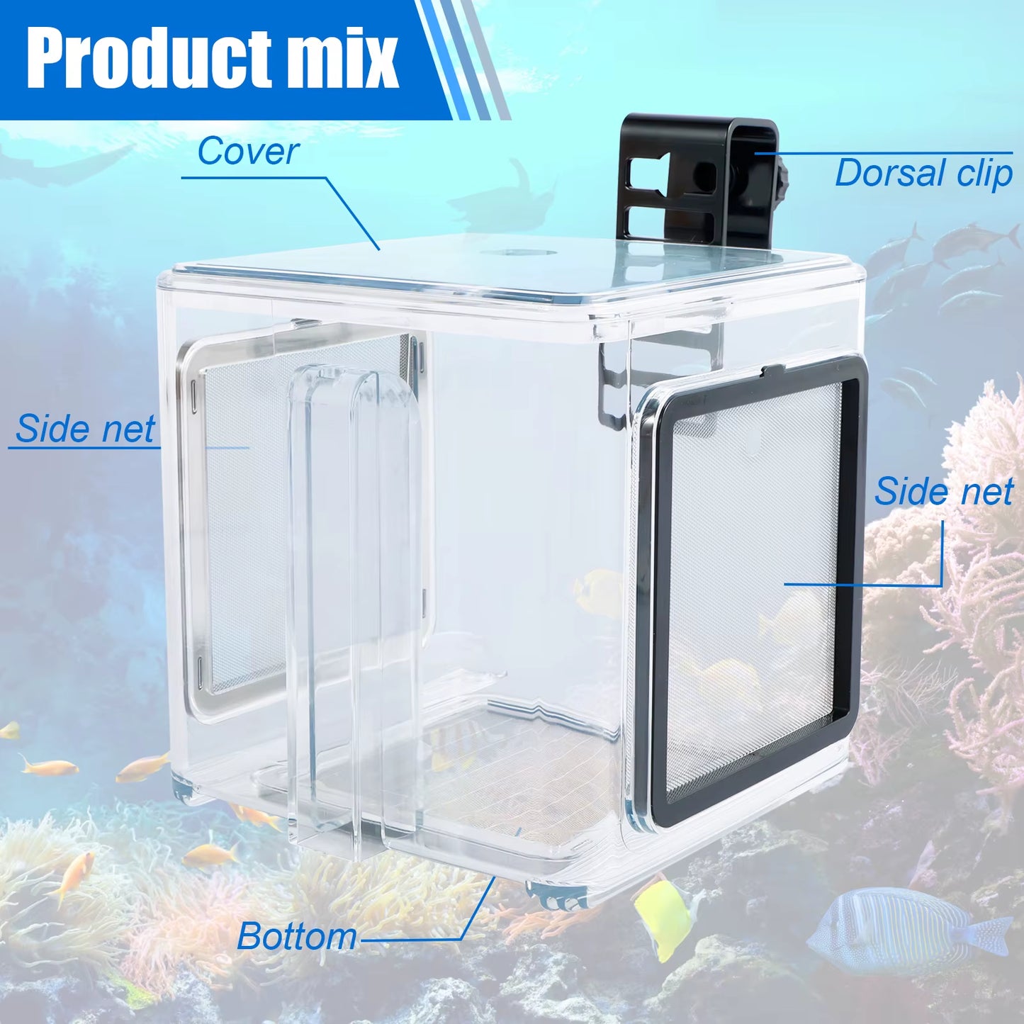 Aquarium Breeder Box Fish Breeding Box Clear Fish Isolation Box Fish Hatchery Acrylic Fish Incubator Box with Detachable Meshlid