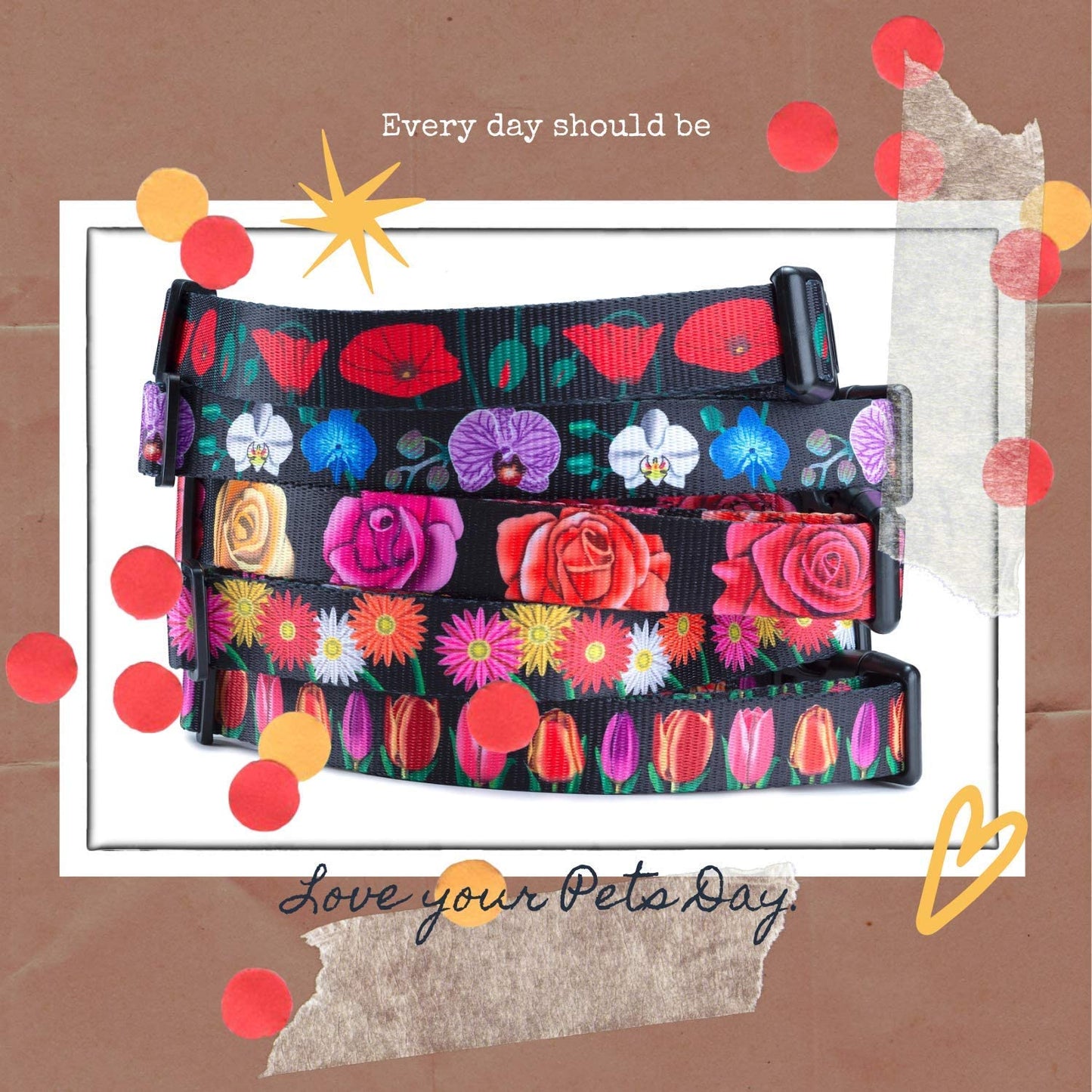 Floral Flower Dog Collar (Large, Orchid)