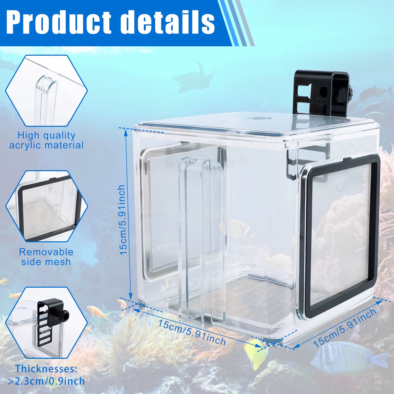 Aquarium Breeder Box Fish Breeding Box Clear Fish Isolation Box Fish Hatchery Acrylic Fish Incubator Box with Detachable Meshlid