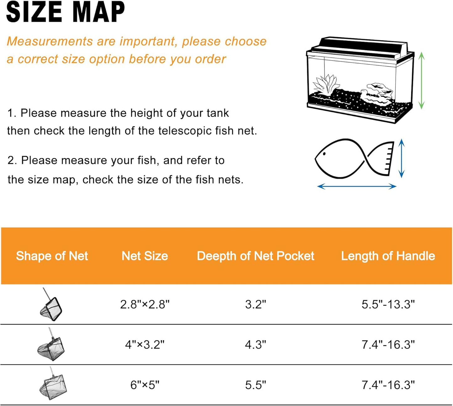 Aquarium Net with Extendable Stainless Steel Long Handle, Fine Mesh for Fish Tank