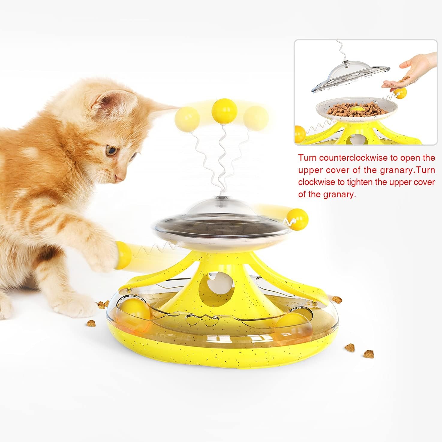 Cat Toy,Interactive Roller Tunnel Cat Toy with Cat Wand Toy for Indoor,Cat Food Dispenser with Toy Balls for Kitten Mental and Physical Motion Exercise (Yellow)
