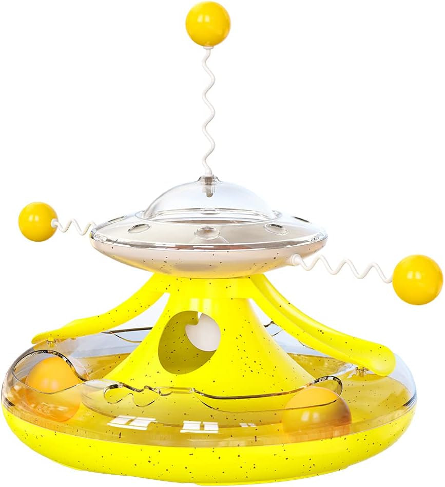 Cat Toy,Interactive Roller Tunnel Cat Toy with Cat Wand Toy for Indoor,Cat Food Dispenser with Toy Balls for Kitten Mental and Physical Motion Exercise (Yellow)