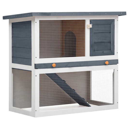 NNEVL Outdoor Rabbit Hutch 1 Door Grey Wood