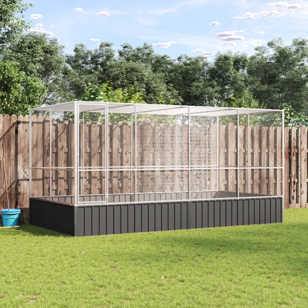 NNEVL Aviary with Extension Silver 418x207x212 cm Steel