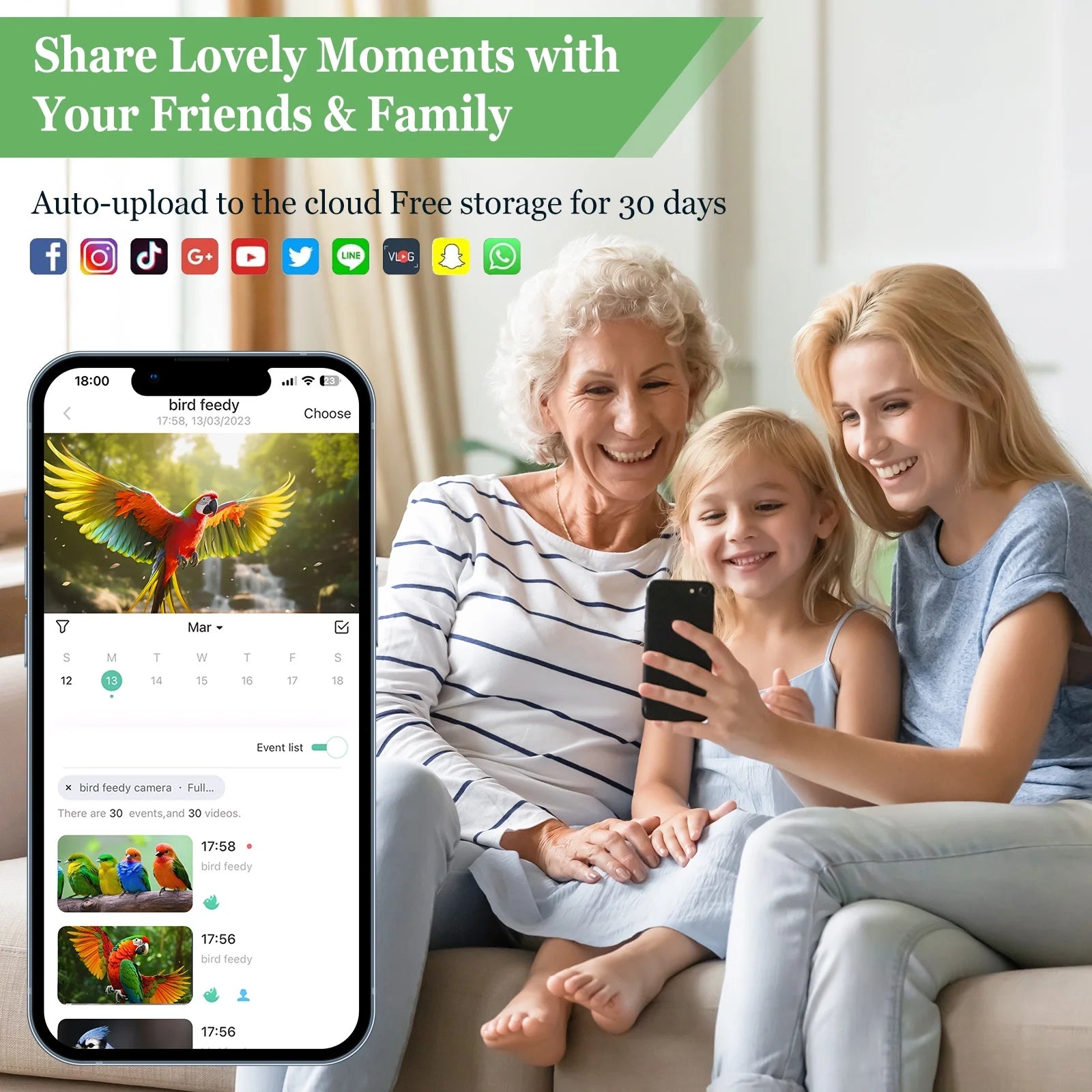 Smart Bird Feeder Camera, Outdoor Bird Watching Camera with Auto Capture Bird Videos & Motion Detection, Best Gift for Bird Lover, Green