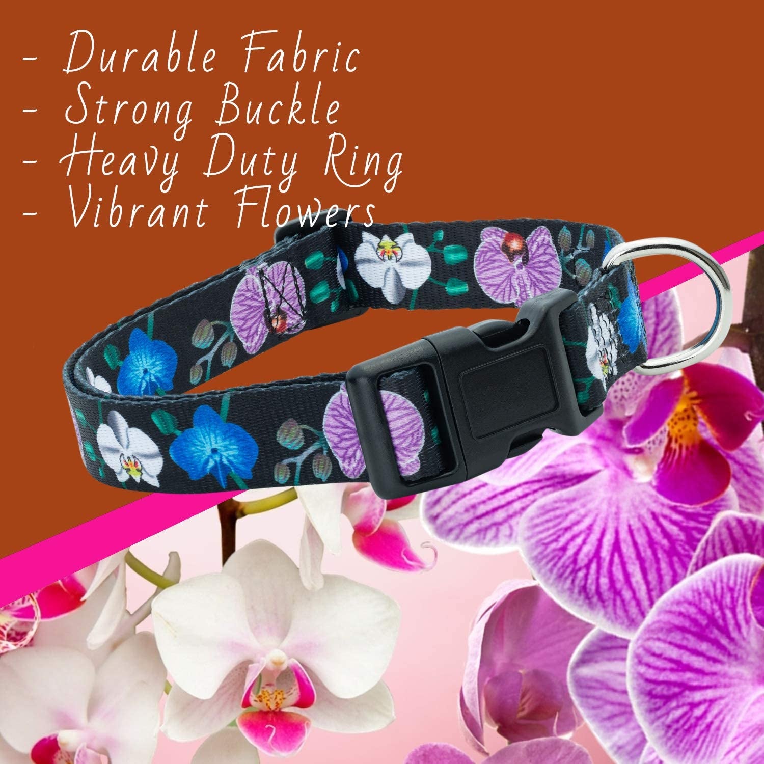 Floral Flower Dog Collar (Large, Orchid)