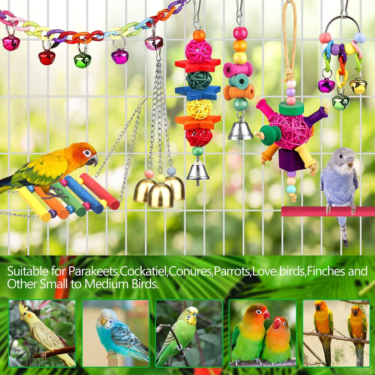Bird Toys for Conures with Colorful Ladder Hammock Bird Cage Accerious Bird Perc