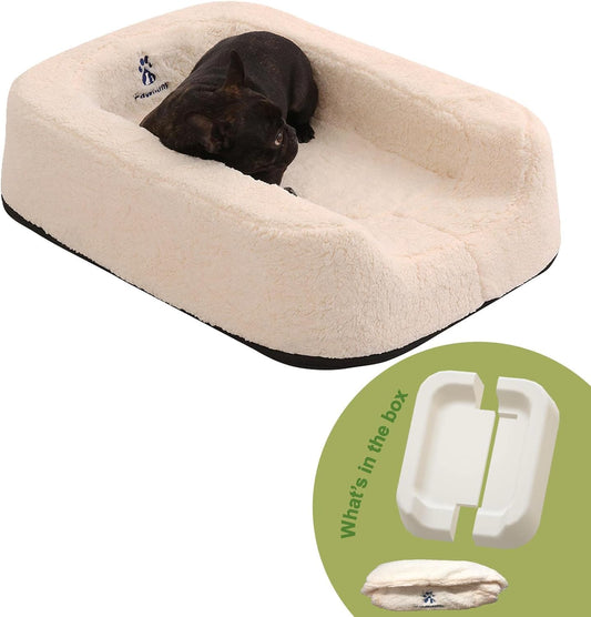 Size Adjustable Dog Bed, Orthopedic Dog Bed with Certipur-Us Foam, Waterproof Dog Bed with Removable Cover, Thick Dog Couch with 3 Side Bolsters for Jumbo Dog, Medium Dog and Large Dog